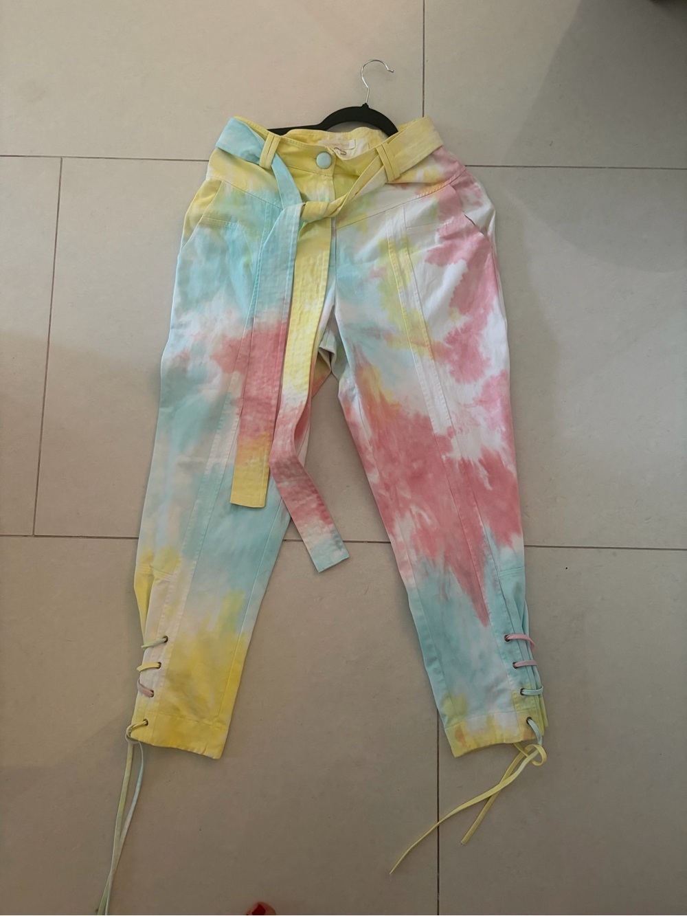 LoveShackFancy Pastel Tie-Dye Belted Joggers